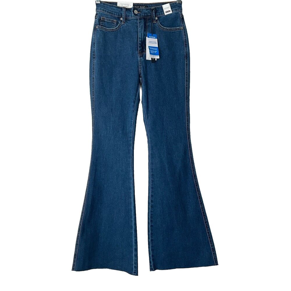 Judy Blue Flare Leg Jeans High Waist Raw Hem Tummy Control Top 27 - Picture 2 of 12
